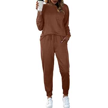 Bofell Fall Outfits for Women 2024 Two Piece Sets Sweatsuit 2 Piece Travel Airport Sets Loungewear Coffee Thanksgiving L