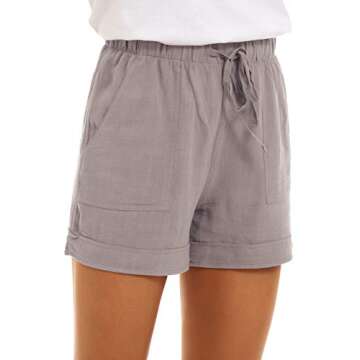 KINGFEN Summer Shorts for Women Womens Cute Cozy Beach Cotton Shorts with Elastic Waist for Summer D...