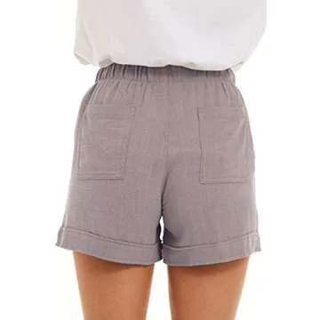 KINGFEN Summer Shorts for Women Womens Cute Cozy Beach Cotton Shorts with Elastic Waist for Summer Drawstring Casual Lounge Linen Comfy Pull On Short with Pockets Grey Small