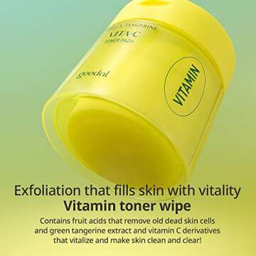 GOODAL Green Tangerine Vitamin C Toner Pads with ‘5-in-1’ Effect, Exfoliates, Tones, Moisturizes, and Detoxifies Sensitive Skin (70 Pads) (Ver.2)