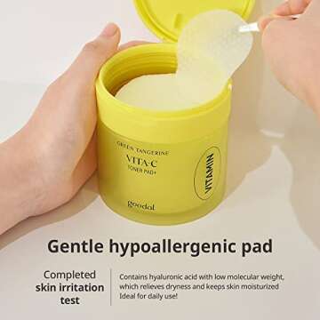 GOODAL Green Tangerine Vitamin C Toner Pads with ‘5-in-1’ Effect, Exfoliates, Tones, Moisturizes, and Detoxifies Sensitive Skin (70 Pads) (Ver.2)