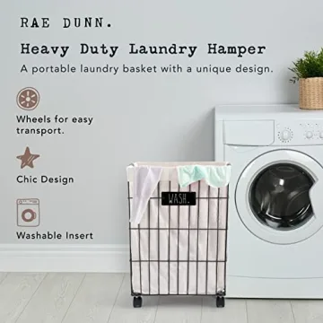 Rae Dunn Heavy Duty Laundry Hamper with Wheels