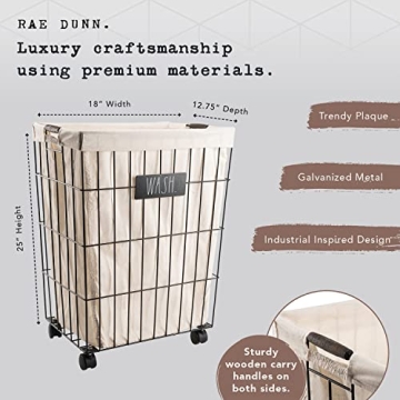 Rae Dunn Heavy Duty Laundry Hamper with Wheels