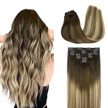 DOORES Balayage Hair Extensions 18 Inch - Real Human Clip-Ins