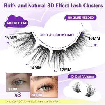 JoMay Self Adhesive Eyelashes Extension Kit - 48PCS Pre-Glued Wispy Clusters