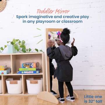 ECR4Kids Toddler Single-Sided Bi-Directional Mirror, Kids Furniture, Natural