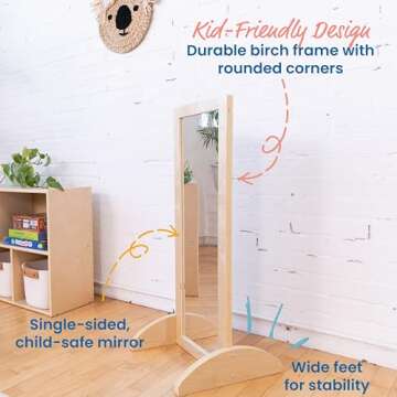 ECR4Kids Toddler Single-Sided Bi-Directional Mirror, Kids Furniture, Natural