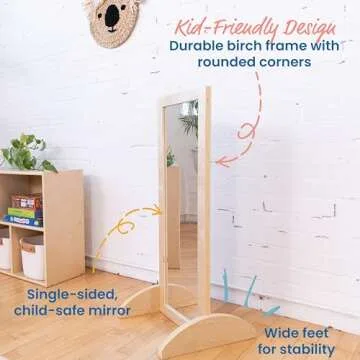 ECR4Kids Toddler Single-Sided Bi-Directional Mirror, Kids Furniture, Natural