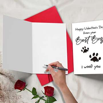 TQDaiker Funny Valentines Card for Husband Wife, Best Boy Best Girl Card from Pet, Paw Card for Dog Dad Dog Mum, “i Woof You”