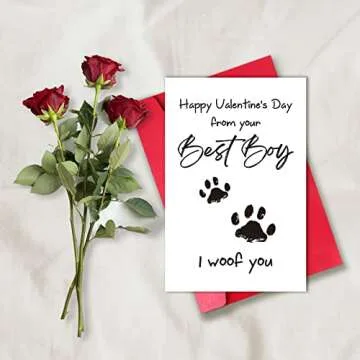 TQDaiker Funny Valentines Card for Husband Wife, Best Boy Best Girl Card from Pet, Paw Card for Dog Dad Dog Mum, “i Woof You”