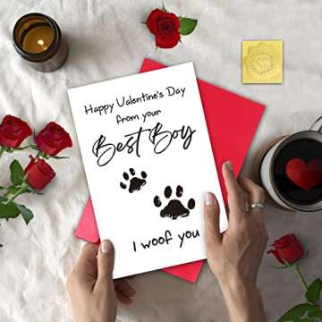 TQDaiker Funny Valentines Card for Husband Wife, Best Boy Best Girl Card from Pet, Paw Card for Dog Dad Dog Mum, “i Woof You”