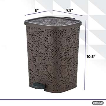 Compact Plastic Step-On Trash Can, Indoor and Outdoor Waste Bin with Foot Pedal, Brown Decorative Ga...