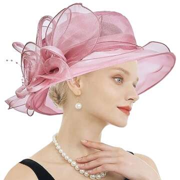 RZTA Women's Kentucky Derby Church Dress Hat Wide Brim Leaf Flower Bridal Shower Hat F2 Pink Purple