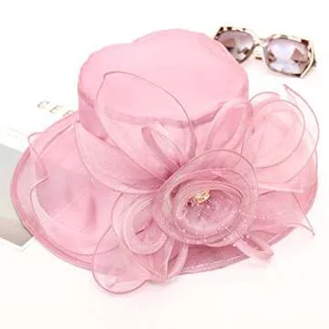 RZTA Women's Kentucky Derby Church Dress Hat Wide Brim Leaf Flower Bridal Shower Hat F2 Pink Purple