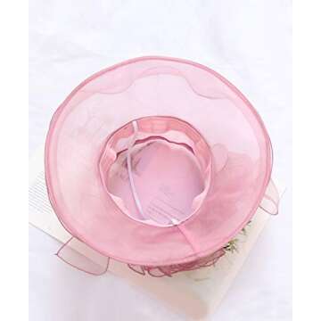 RZTA Women's Kentucky Derby Church Dress Hat Wide Brim Leaf Flower Bridal Shower Hat F2 Pink Purple