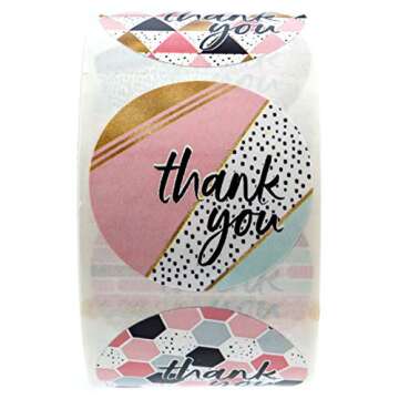 1.5" Geometric Modern Thank You Stickers / 8 Thank You Designs with Faux Glitter / 500 Thanks Sticke...