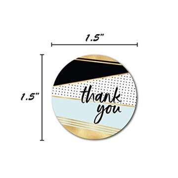 1.5" Geometric Modern Thank You Stickers / 8 Thank You Designs with Faux Glitter / 500 Thanks Stickers/Made in The USA