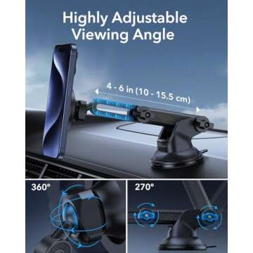 ESR Dashboard Magnetic Phone Holder for Car, for MagSafe Car Mount, Windshield Magnetic Car Mount for iPhone 16/15/14/13/12, Samsung Galaxy S25, Car Accessories, Charging Not Supported, Metallic Grey