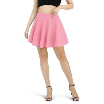 Urban CoCo Women's Basic Versatile Stretchy Flared Casual Mini Skater Skirt (X-Large, Pink)