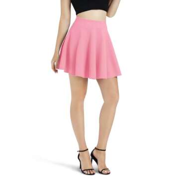 Urban CoCo Women's Basic Versatile Stretchy Flared Casual Mini Skater Skirt (X-Large, Pink)
