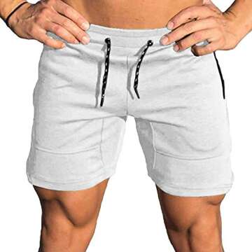 COOFANDY Men's 5'' Gym Workout Shorts Running Athletic Short Fitted Training Bodybuilding Jogger with Zipper Pocket White