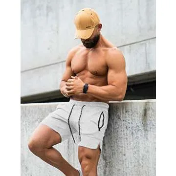 COOFANDY Men's 5'' Gym Workout Shorts Running Athletic Short Fitted Training Bodybuilding Jogger with Zipper Pocket White