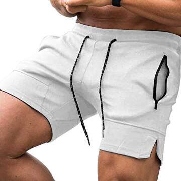 COOFANDY Men's 5'' Gym Workout Shorts Running Athletic Short Fitted Training Bodybuilding Jogger with Zipper Pocket White