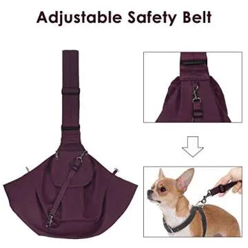 AUTOWT Dog Padded Papoose Sling, Small Pet Sling Carrier Hands Free Carry Adjustable Shoulder Strap Reversible Tote Bag with a Pocket Safety Belt Dog Cat Traveling Subway (5-12lbs, Burgundy)