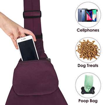 AUTOWT Dog Padded Papoose Sling, Small Pet Sling Carrier Hands Free Carry Adjustable Shoulder Strap Reversible Tote Bag with a Pocket Safety Belt Dog Cat Traveling Subway (5-12lbs, Burgundy)
