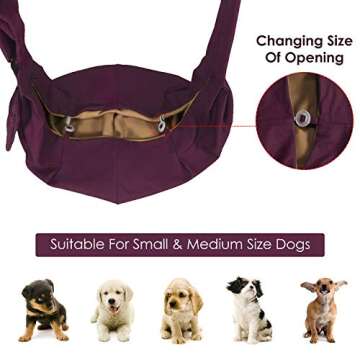 AUTOWT Dog Padded Papoose Sling, Small Pet Sling Carrier Hands Free Carry Adjustable Shoulder Strap Reversible Tote Bag with a Pocket Safety Belt Dog Cat Traveling Subway (5-12lbs, Burgundy)