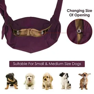 AUTOWT Dog Padded Papoose Sling, Small Pet Sling Carrier Hands Free Carry Adjustable Shoulder Strap Reversible Tote Bag with a Pocket Safety Belt Dog Cat Traveling Subway (5-12lbs, Burgundy)
