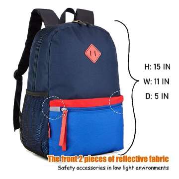 HawLander Little Kids Backpack for Boys Toddler School Bag Fits 3 to 6 years old, 15 inch, Navy Blue