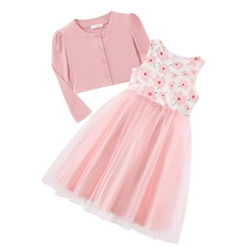 Arshiner Fall Pink Floral Tulle Dress for Toddler Girls with Cardigan - Perfect for Parties and Holi...