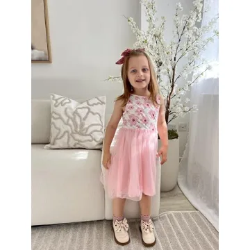 Arshiner Pink Floral Tulle Dress for Toddler Girls 2T-6