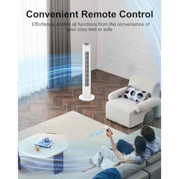Uthfy Oscillating Bladeless Tower Fan with Remote, Quiet Cooling Portable, Electric Standing Floor Fan with 3 Wind Speeds 3 Modes for Bedroom,Indoor,Office and Home Use, 30", White