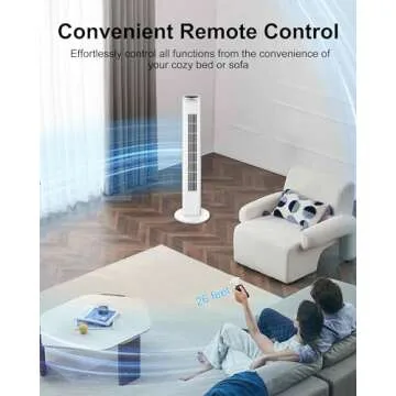 Uthfy Oscillating Bladeless Tower Fan with Remote, Quiet Cooling Portable, Electric Standing Floor Fan with 3 Wind Speeds 3 Modes for Bedroom,Indoor,Office and Home Use, 30", White