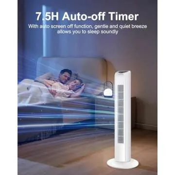 Uthfy Oscillating Bladeless Tower Fan with Remote, Quiet Cooling Portable, Electric Standing Floor Fan with 3 Wind Speeds 3 Modes for Bedroom,Indoor,Office and Home Use, 30", White
