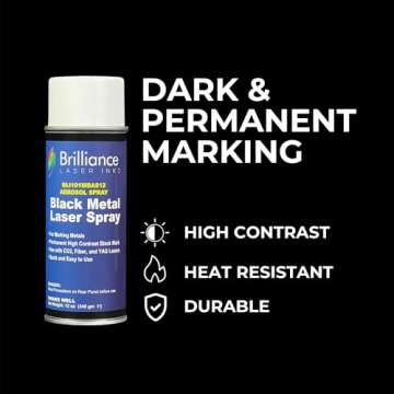 Brilliance Laser Inks 12 Oz Laser Marking Spray - Black, Permanent High Contrast Metal Marker Aeroso...