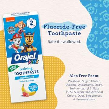 Orajel Kids Paw Patrol Fluoride-Free Training Toothpaste, Natural Fruity Fun Flavor, #1 Pediatrician Recommended , 1.5oz Tube