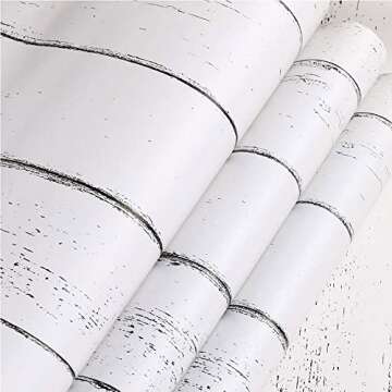 White Shiplap Peel and Stick Wallpaper - Vintage Wood Wallpaper Peel and Stick - Wood Contact Paper for Cabinets – Wallpaper for Bedrooms, Shelf - Self Adhesive Removable Wall Paper (17.71" x 393")