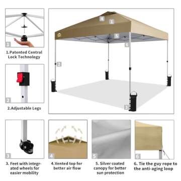 CROWN SHADES 10x10 Canopy - Quick Setup & UV Protection