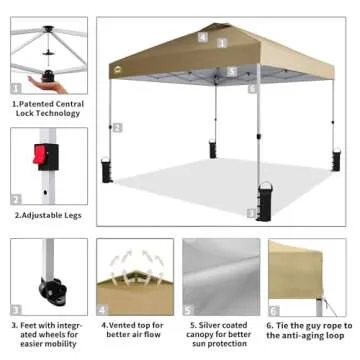 CROWN SHADES 10x10 Canopy - Quick Setup & UV Protection