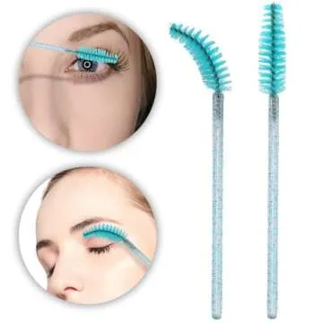 i-Laesh 100 Pcs Crystal Eyelash Brush Mascara Wands Disposable Eyebrow / Lash Brushes for Eyelashes Extensions Eye Makeup Kit Lashes Applicator Tool Spoolies (Crystal - Peacock Blue)