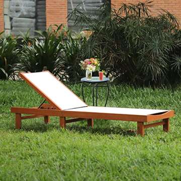 Tangkula Outdoor Wood Chaise Lounge Chair, Patio Chaise Lounger with 5 Position Adjustable Back, Euc...