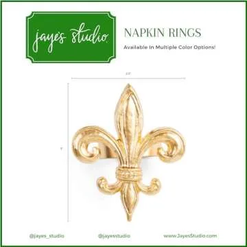 Jaye's Studio 3" x 3" Napkin Rings, Hand-Painted Gold Finish, Handcrafted Metal, Luxury Napkin Holder, 4-Pack of Napkin Rings (Fleur de Lis Design)