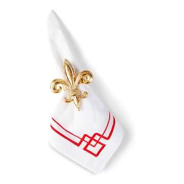 Jaye's Studio 3" x 3" Napkin Rings, Hand-Painted Gold Finish, Handcrafted Metal, Luxury Napkin Holder, 4-Pack of Napkin Rings (Fleur de Lis Design)