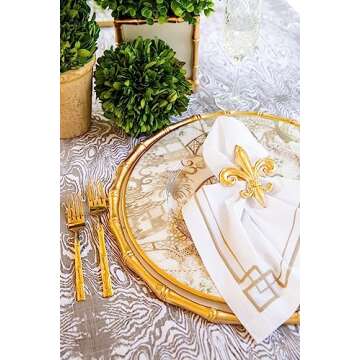 Jaye's Studio 3" x 3" Napkin Rings, Hand-Painted Gold Finish, Handcrafted Metal, Luxury Napkin Holder, 4-Pack of Napkin Rings (Fleur de Lis Design)