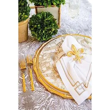 Jaye's Studio 3" x 3" Napkin Rings, Hand-Painted Gold Finish, Handcrafted Metal, Luxury Napkin Holder, 4-Pack of Napkin Rings (Fleur de Lis Design)