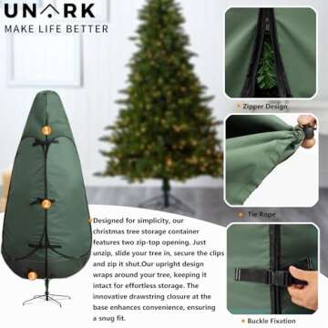 Upright Christmas Tree Storage Bag 7.5 Ft, Artificial Christmas Tree Storage Bag, Christmas Tree Cover for Upright Storage Fit 6 Ft / 6.5 Ft / 7 Ft / 7.5 Christmas Tree Storage Bag 6.5ft Green
