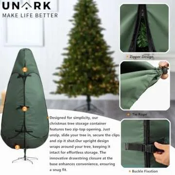 Upright Christmas Tree Storage Bag 7.5 Ft, Artificial Christmas Tree Storage Bag, Christmas Tree Cover for Upright Storage Fit 6 Ft / 6.5 Ft / 7 Ft / 7.5 Christmas Tree Storage Bag 6.5ft Green